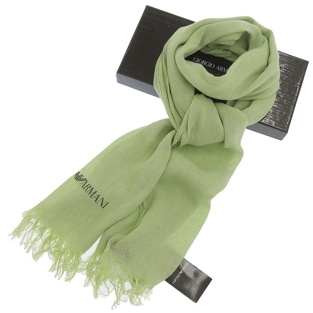 Emporio Armani Light Green Rayon Linen Scarf 48x198 cm in Very Good Condition