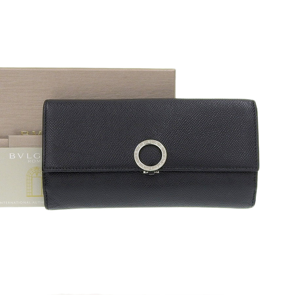 Bvlgari Leather Double Hook Long Wallet Black in Good Condition