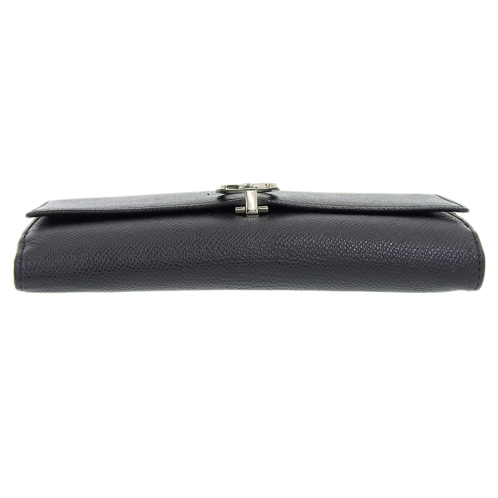 Bvlgari Leather Double Hook Long Wallet Black in Good Condition