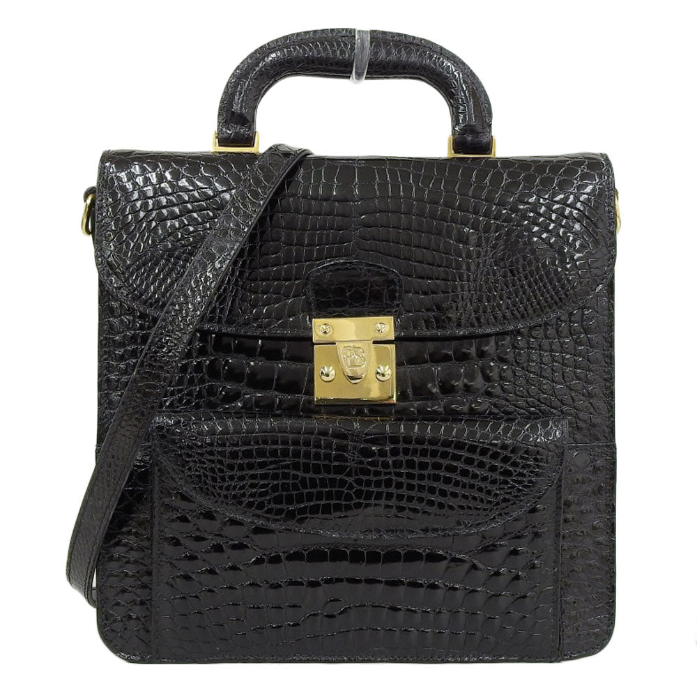 BARTOLOMEI ROMA 2WAY Crocodile Handbag Black in Very Good Condition