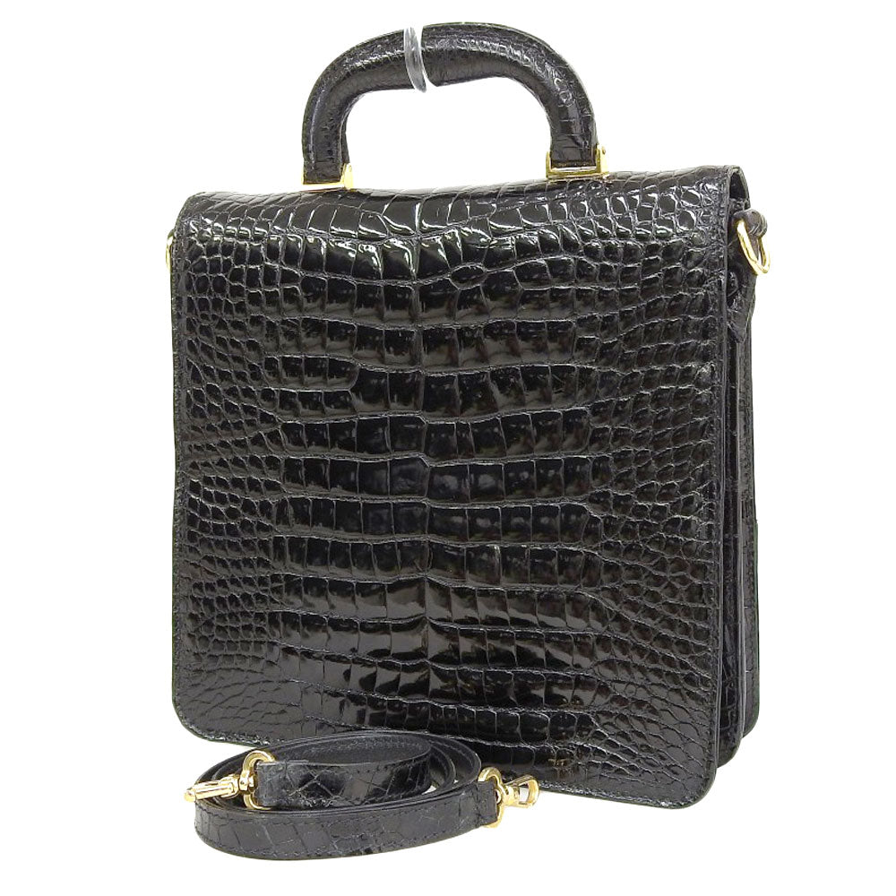 BARTOLOMEI ROMA 2WAY Crocodile Handbag Black