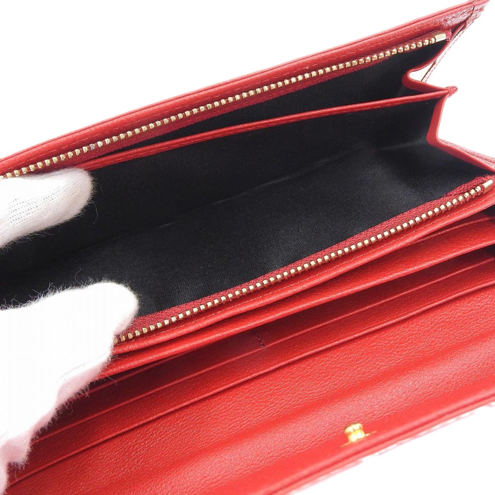 Crocodile Leather Long Wallet with Clasp, Red, No Brand