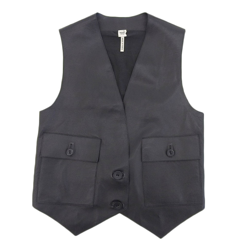 Hermes Leather Vest Black 36 Men