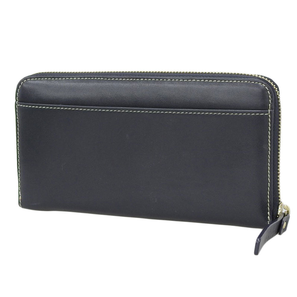 KATE SPADE Leather Round Zip Long Wallet Navy