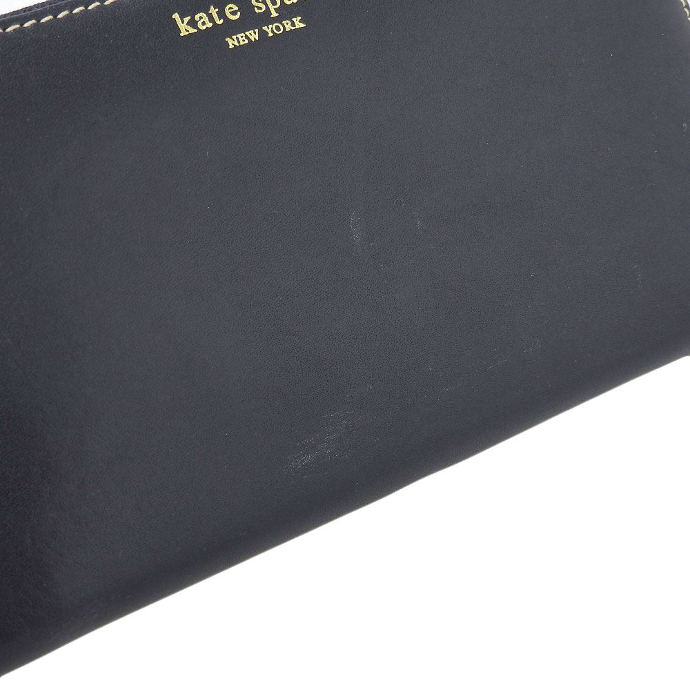 KATE SPADE Leather Round Zip Long Wallet Navy