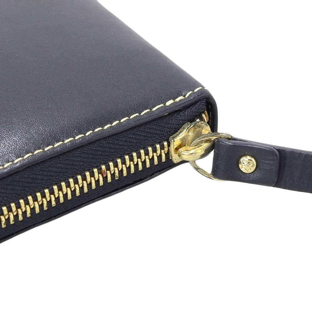 KATE SPADE Leather Round Zip Long Wallet Navy