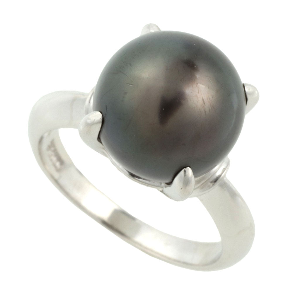 Pt900 Black Pearl Ring 11.1mm Size 10 in Excellent Condition