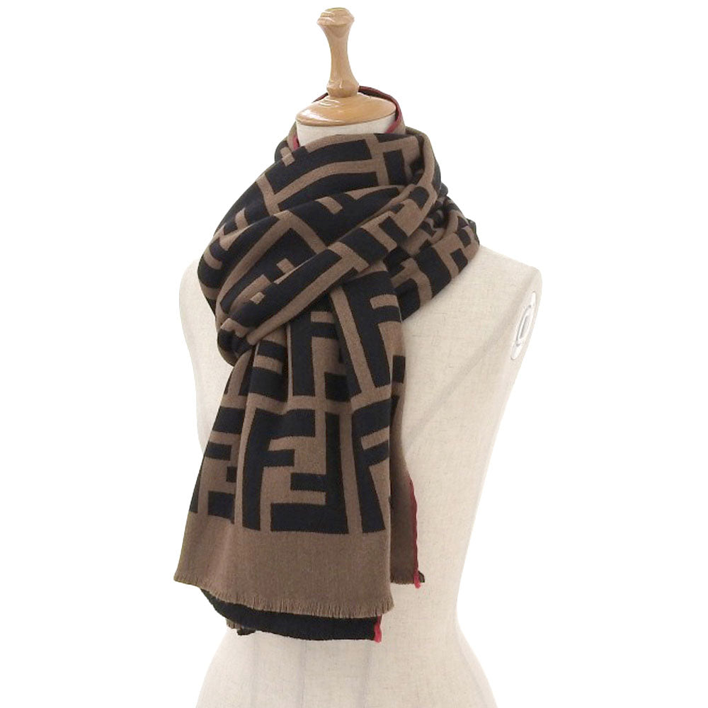 Fendi Zucca FF Logo Wool Silk Stole Shawl in Excellent Condition