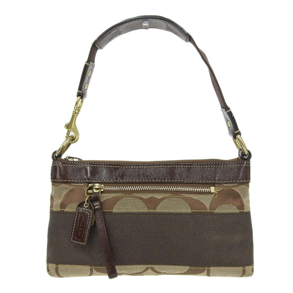 Coach Signature Stripe Canvas Leather Shoulder Pouch Handbag 10120 in Very Good Condition