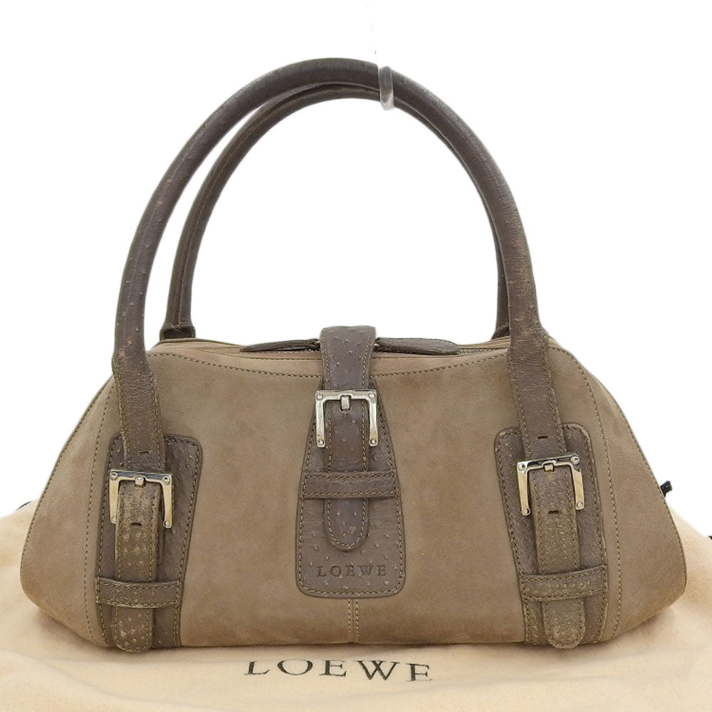 Loewe Senda Handbag Ostrich Suede Brown Beige in Very Good Condition