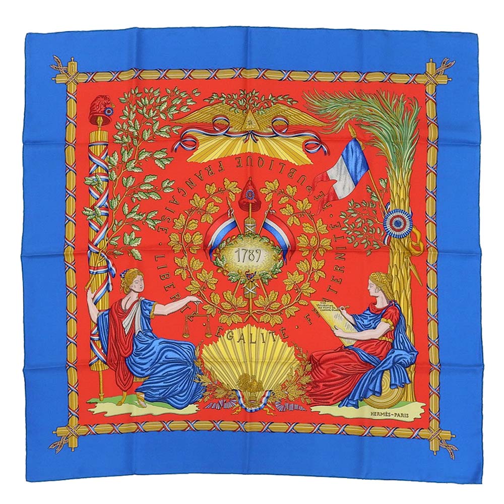 Hermes Silk Scarf 90cm Blue Red