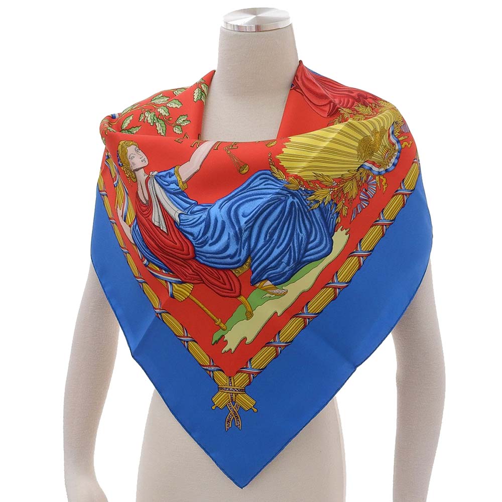 Hermes Silk Scarf 90cm Blue Red