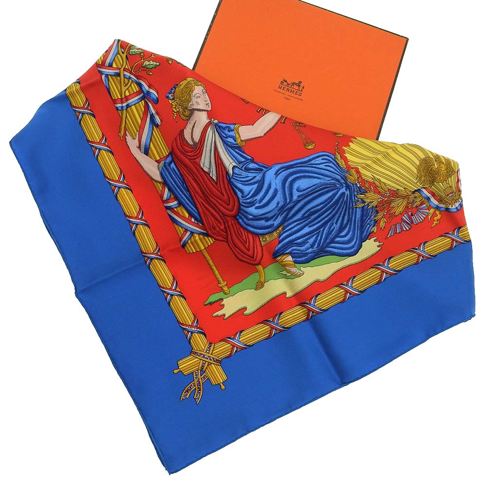 Hermes Silk Scarf 90cm Blue Red