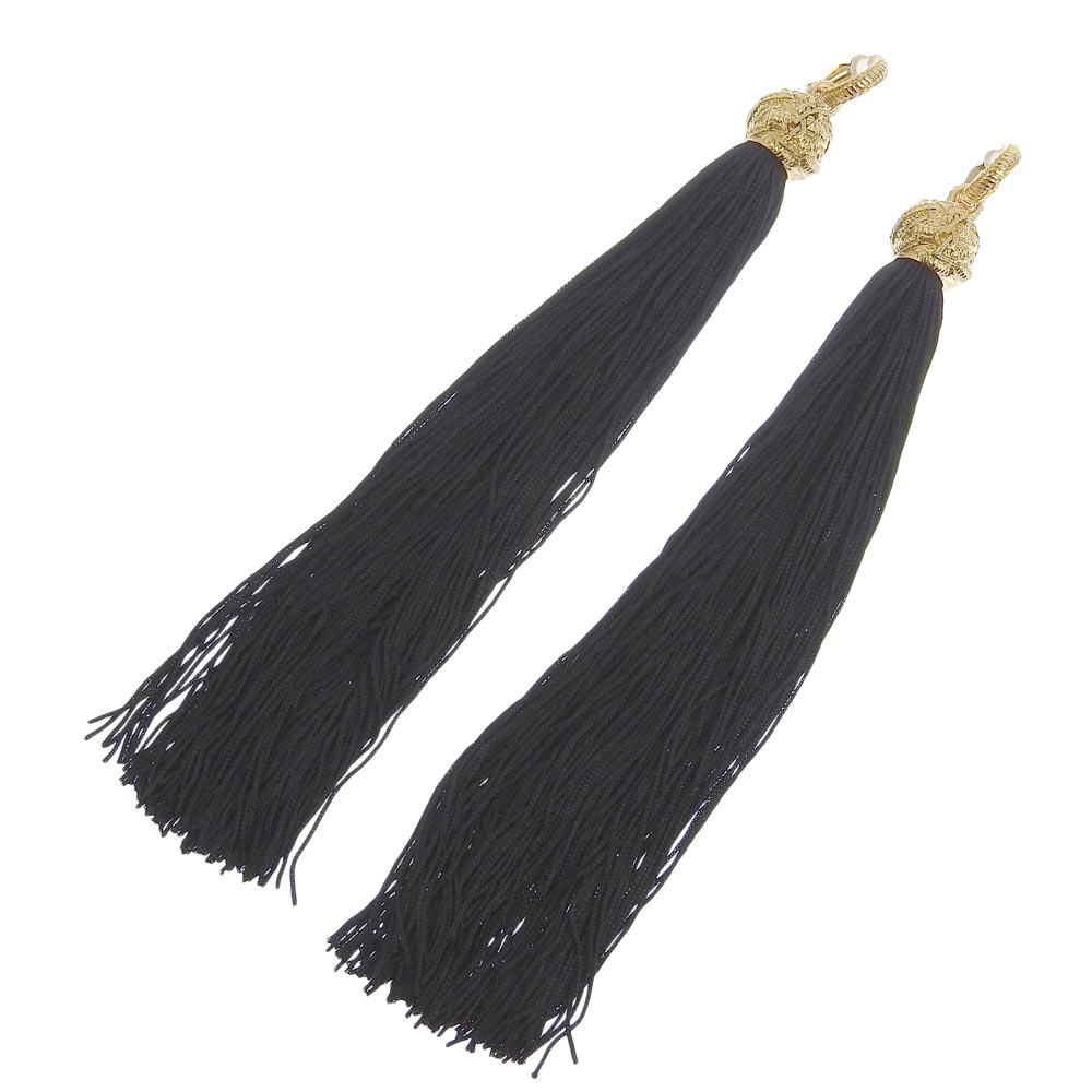 Saint Laurent Long Tassel Earrings Gold Black in Excellent Condition