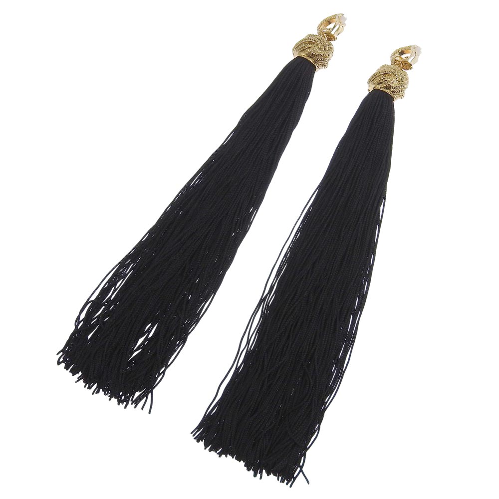 Saint Laurent Gold Black Long Tassel Earrings