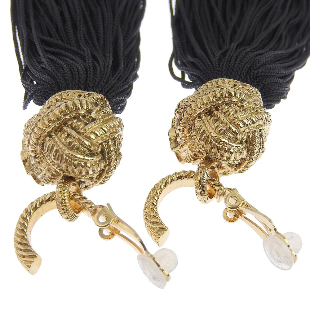 Saint Laurent Gold Black Long Tassel Earrings