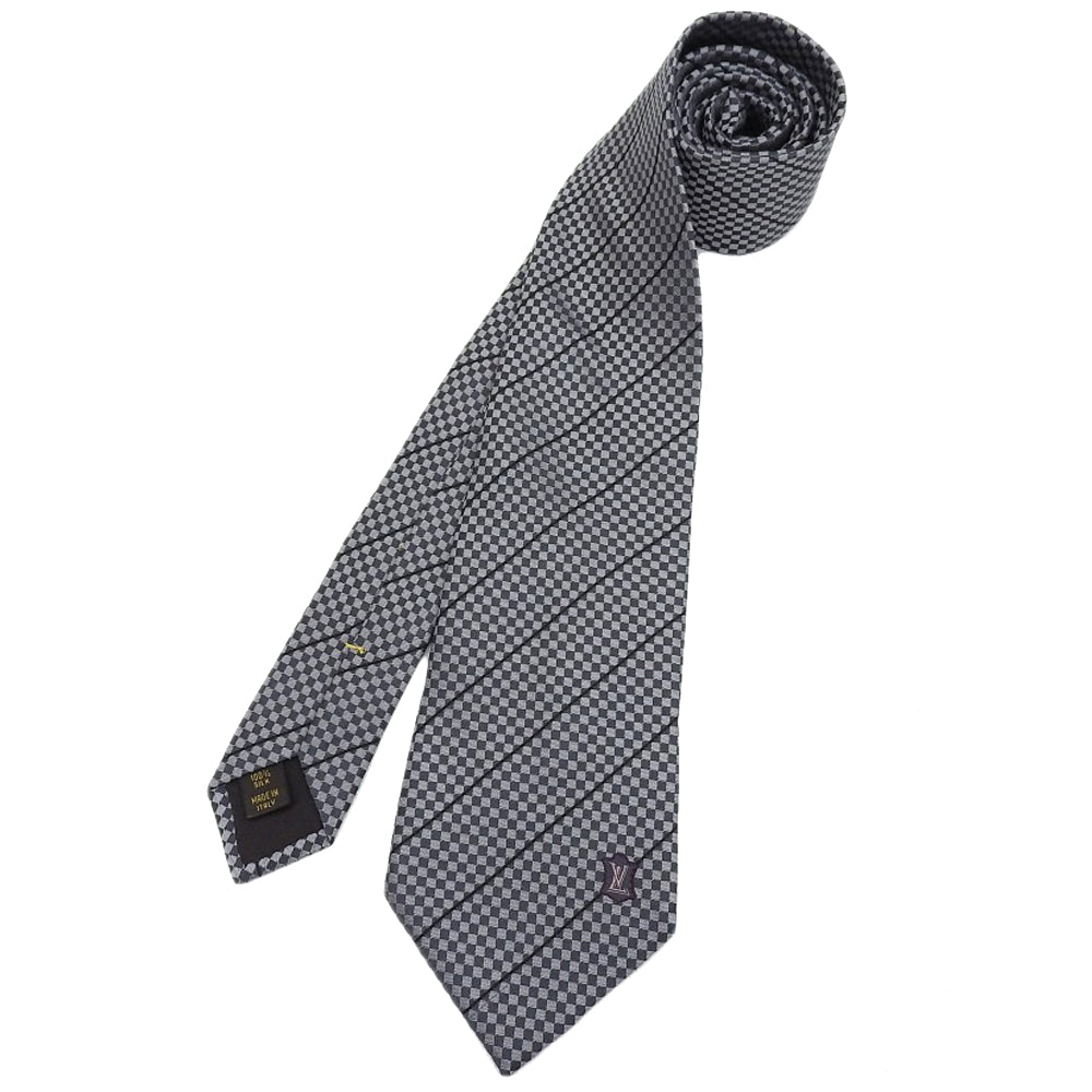 Louis Vuitton Damier Silk Tie Gray in Excellent Condition