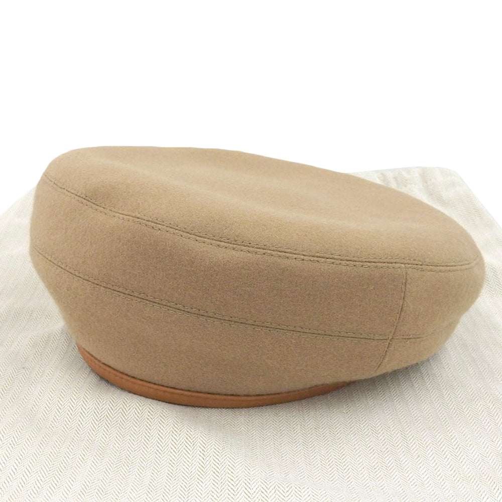 Hermes Cashmere Leather Beret Hat Beige in Excellent Condition