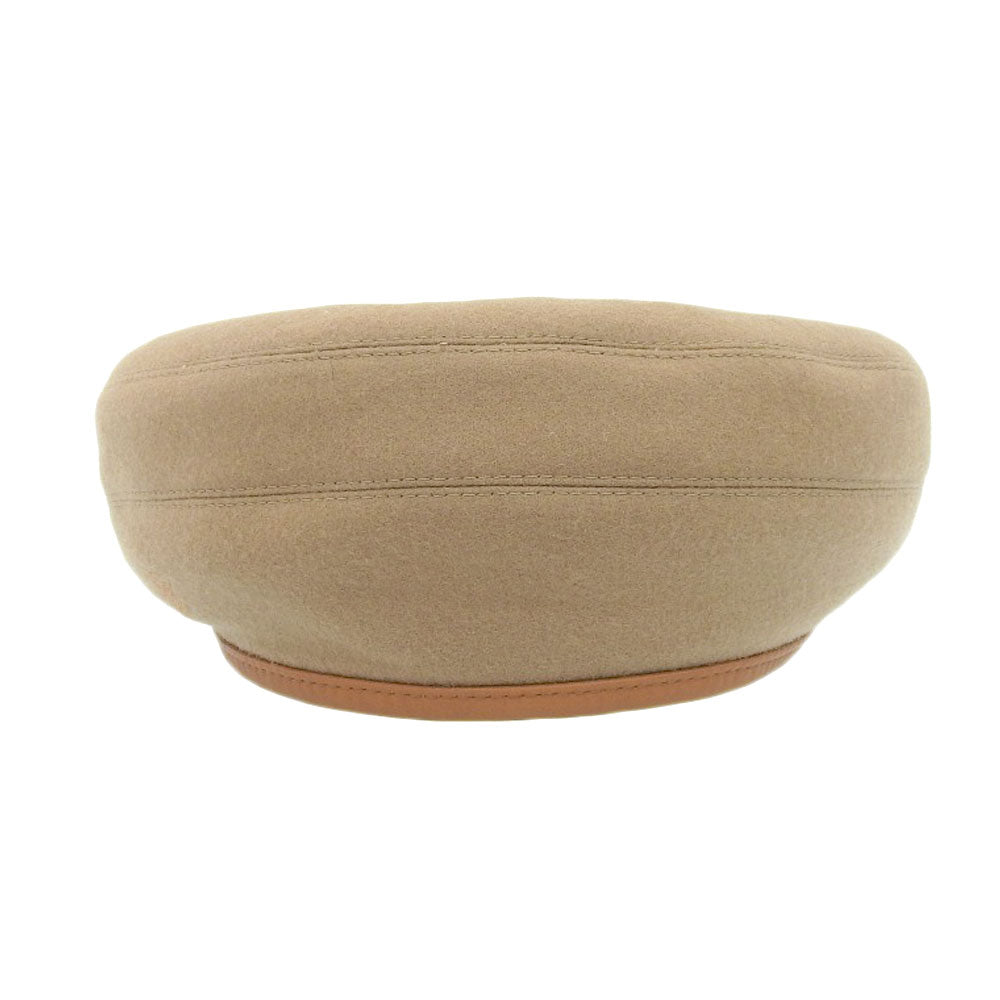 Hermes Cashmere Leather Beret Hat Beige in Excellent Condition