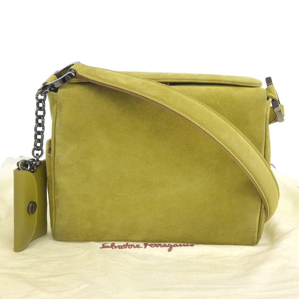 Salvatore Ferragamo Suede One Shoulder Bag Green