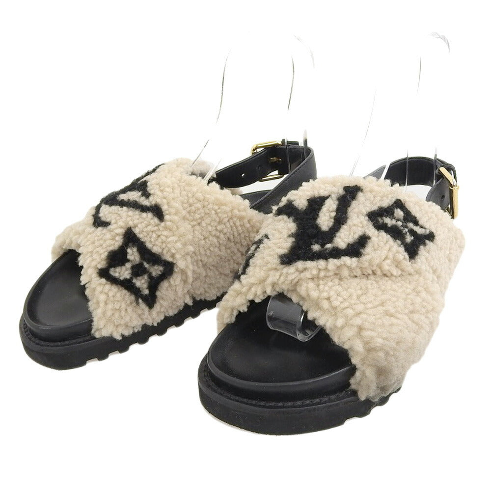 Louis Vuitton Monogram Paseo Line Fur Sandals 37 1A8QKA in Great Condition