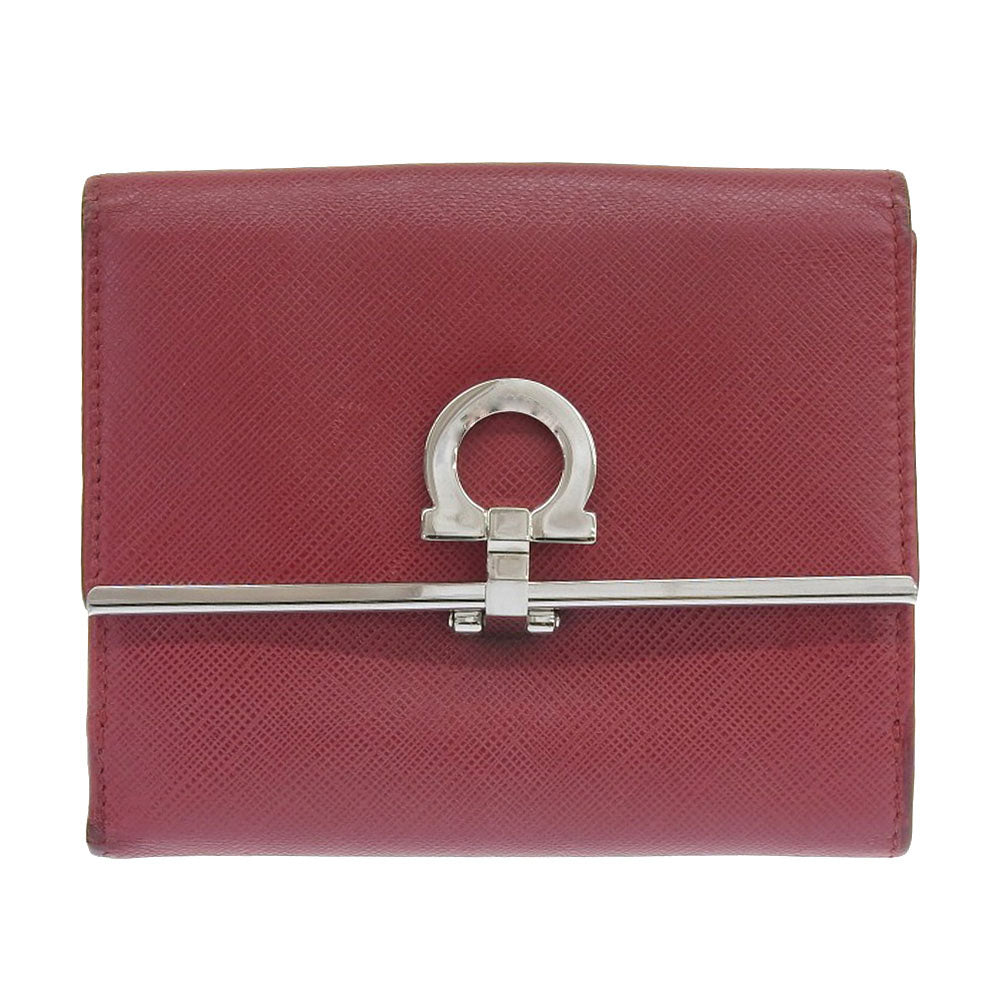 Salvatore Ferragamo Gancini Leather Bifold Wallet Red in Very Good Condition