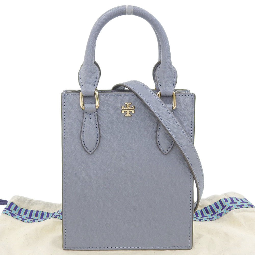 Tory Burch Emerson Mini Shopper Tote 2WAY Bag Leather Blue in Excellent Condition