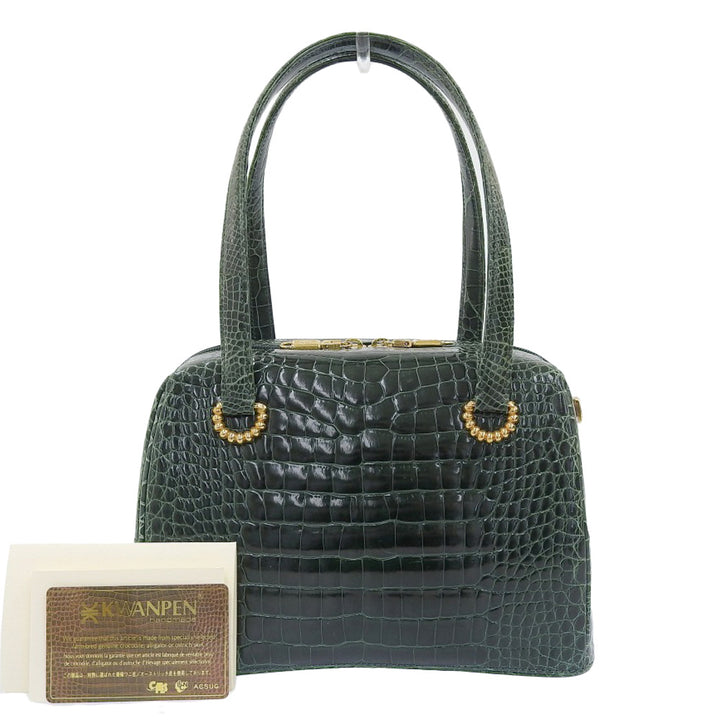 KWANPEN Crocodile Handbag Green Gold Hardware