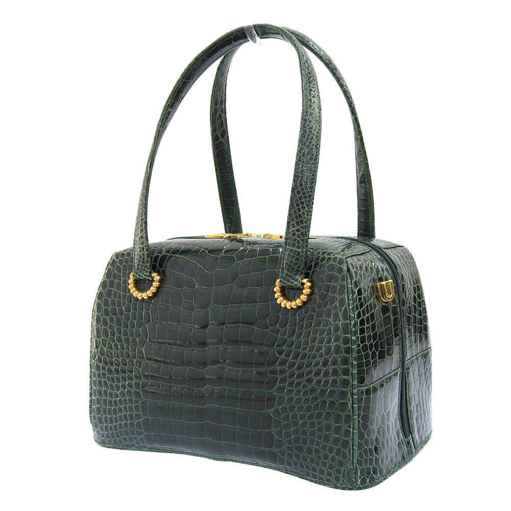 KWANPEN Crocodile Handbag Green Gold Hardware