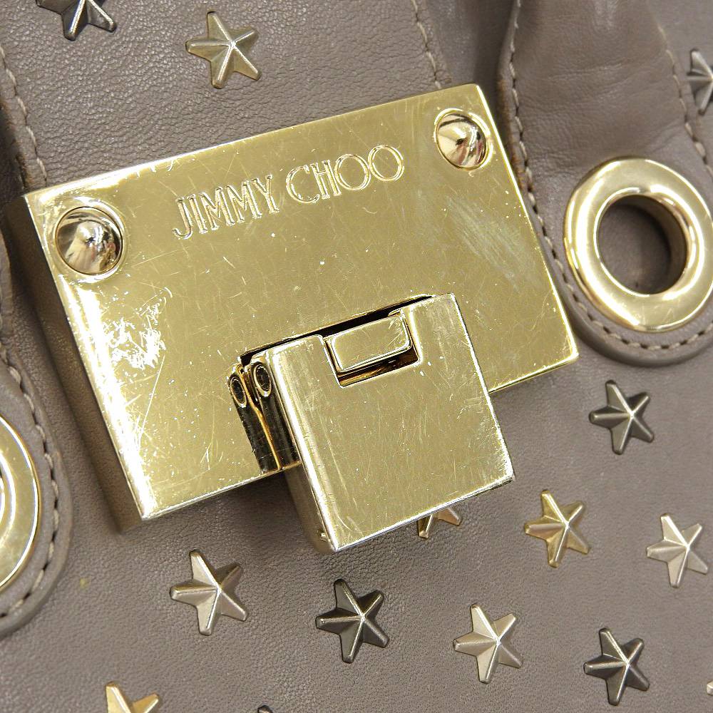 Jimmy Choo Riley Small 2WAY Leather Bag Greige