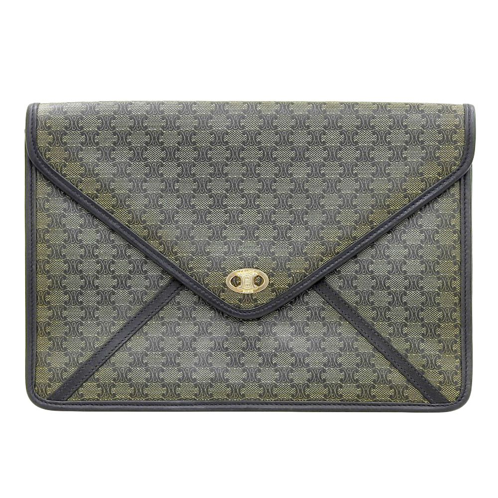 Celine Vintage Macadam Triomphe Clutch Bag Gray Black