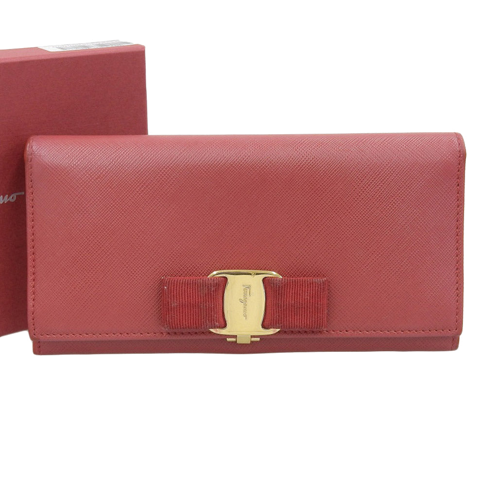 Salvatore Ferragamo Vara Ribbon Leather Long Wallet in Very Good Condition