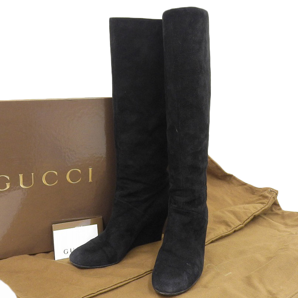 Gucci Suede Interlocking G Long Boots Black