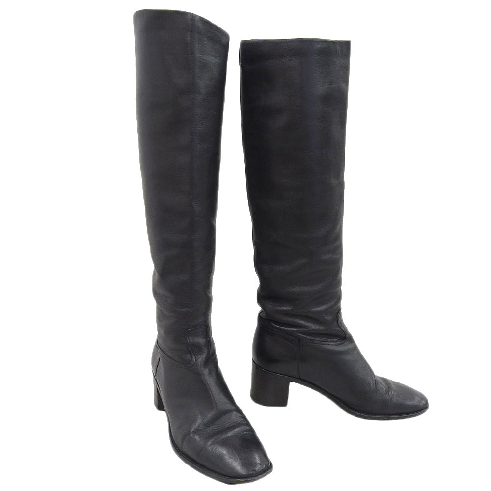 Hermes Leather Long Boots Black 36 1/2 in Good Condition