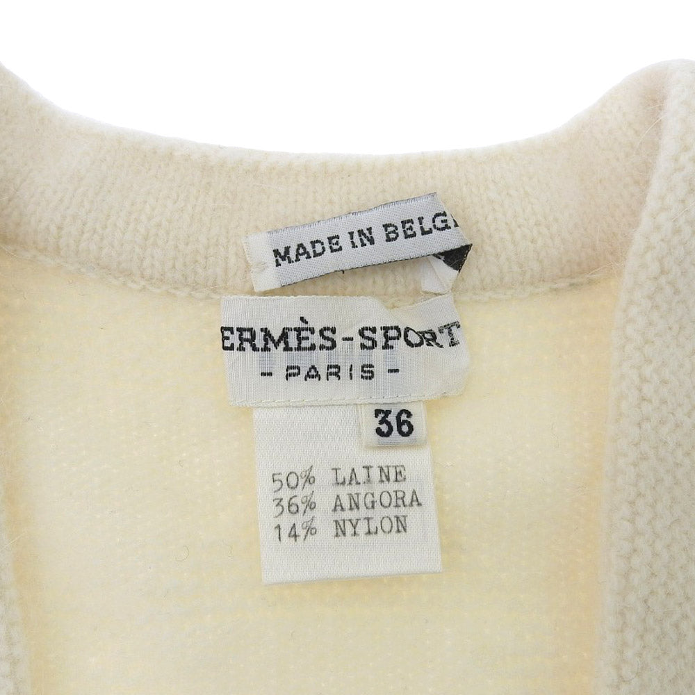 HERMES SPORT Women's Long Sleeve V-Neck Knit Sweater, White, Size 36, Wool 50% Angora 36% Nylon 14% in Excellent Condition