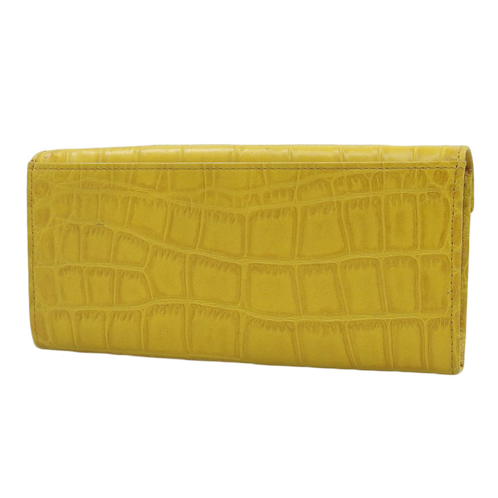 BARCOS Crocodile Embossed Leather Long Wallet with Clasp, Yellow