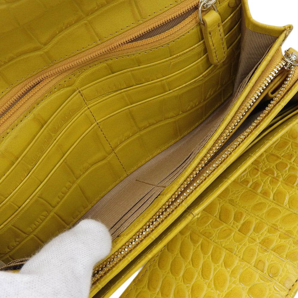 BARCOS Crocodile Embossed Leather Long Wallet with Clasp, Yellow