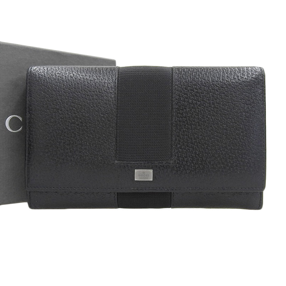 Gucci Leather Long Wallet with Clasp Black in Very Good Condition