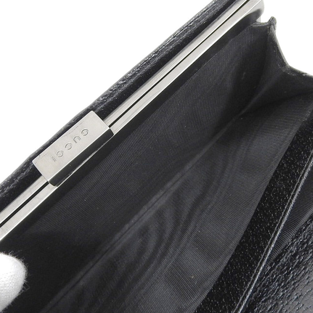 Gucci Leather Long Wallet with Clasp Black in Very Good Condition