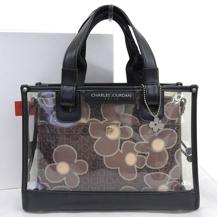 Charles Jourdan 2WAY Handbag, Flower Motif, Black, Used