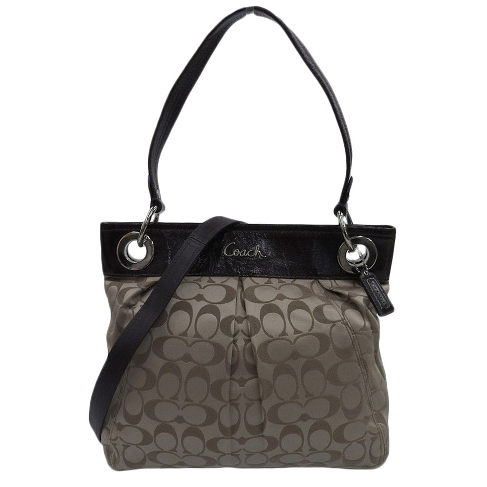 Coach Signature Logo 2WAY Shoulder Bag Beige Brown F17599