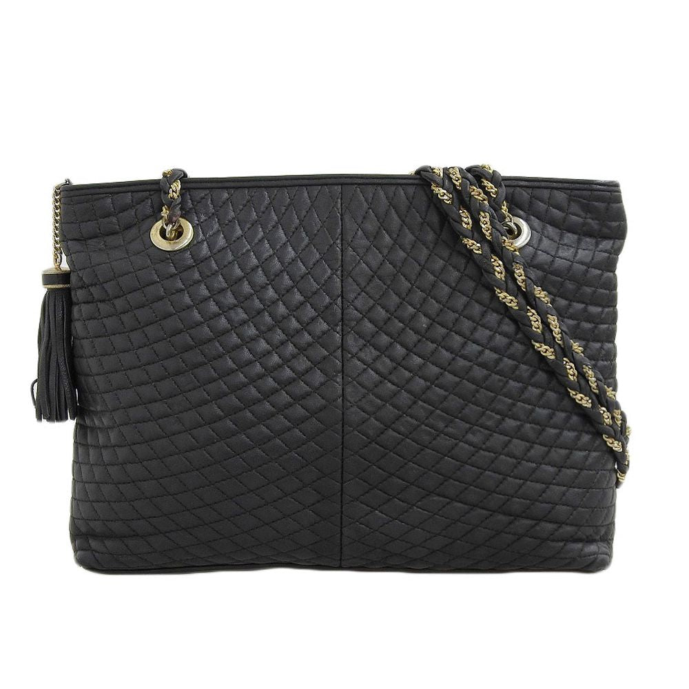 Bally Leather Quilted Chain Shoulder Bag Black Vintage