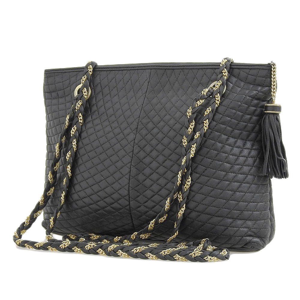 Bally Leather Quilted Chain Shoulder Bag Black Vintage