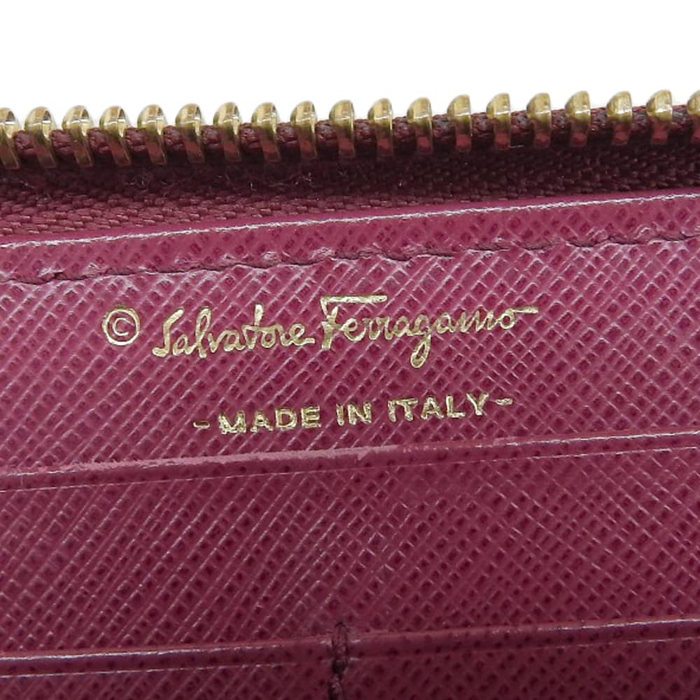 Salvatore Ferragamo Leather L-Zip Long Wallet Wine Red