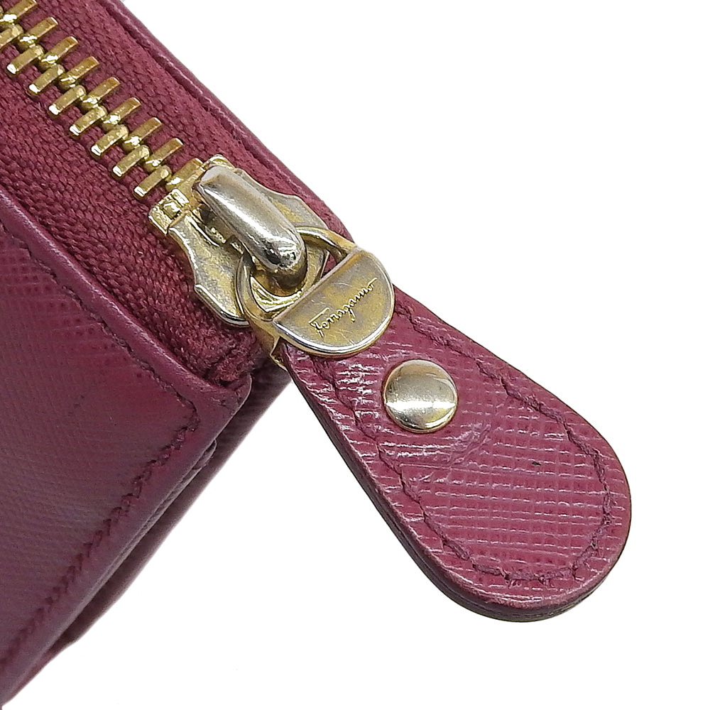 Salvatore Ferragamo Leather L-Zip Long Wallet Wine Red