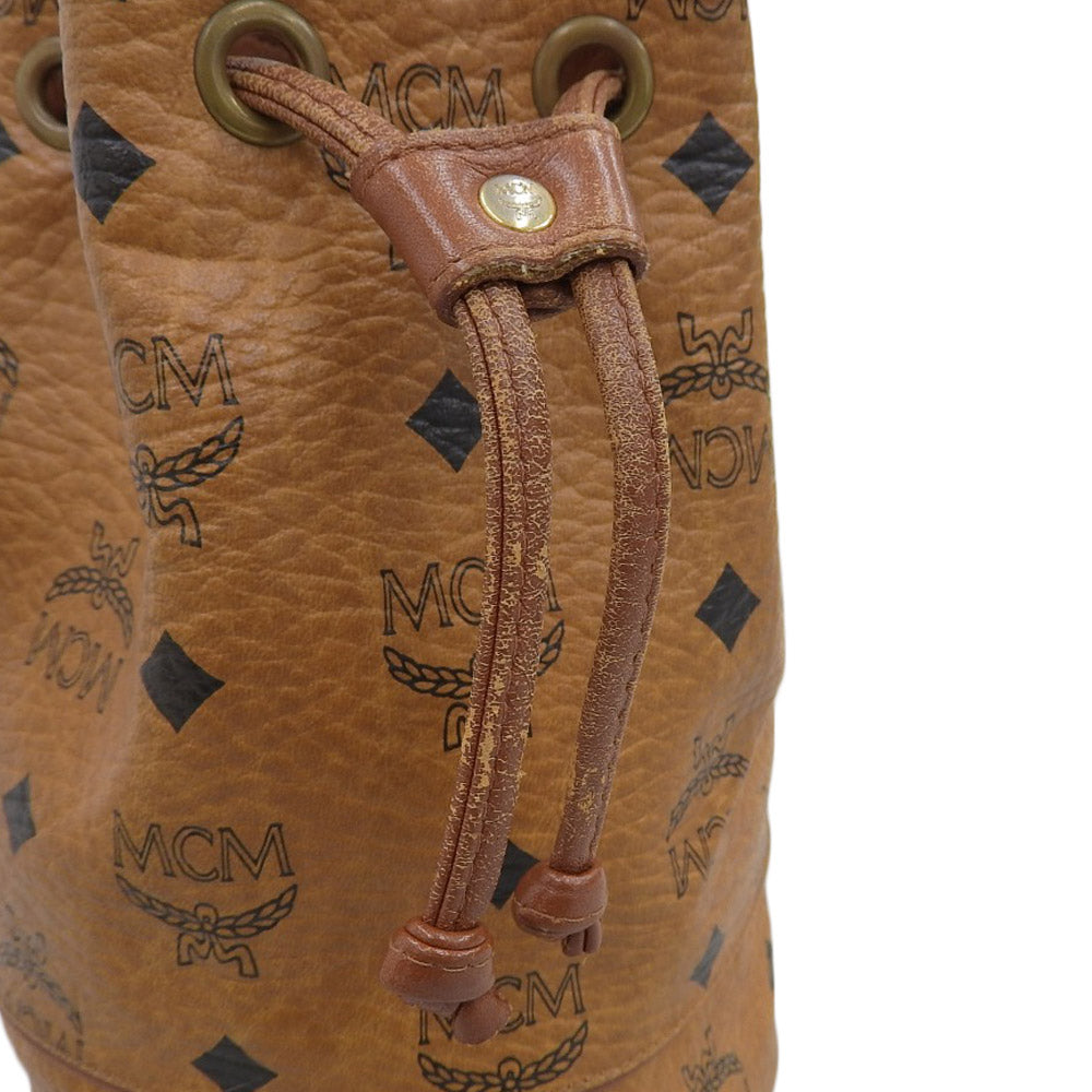 MCM Coated Canvas Drawstring Shoulder Bag Brown in Very Good Condition