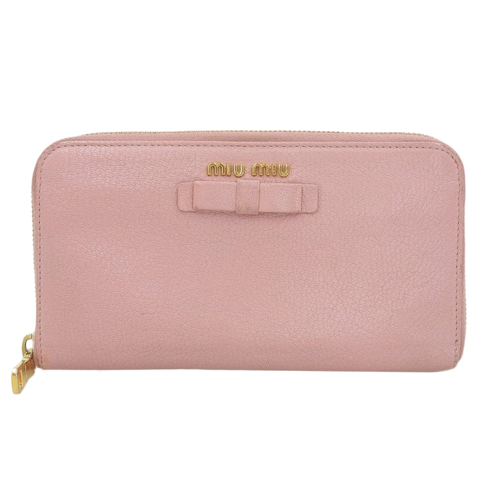 Miu Miu Leather Zip-Around Long Wallet Pink