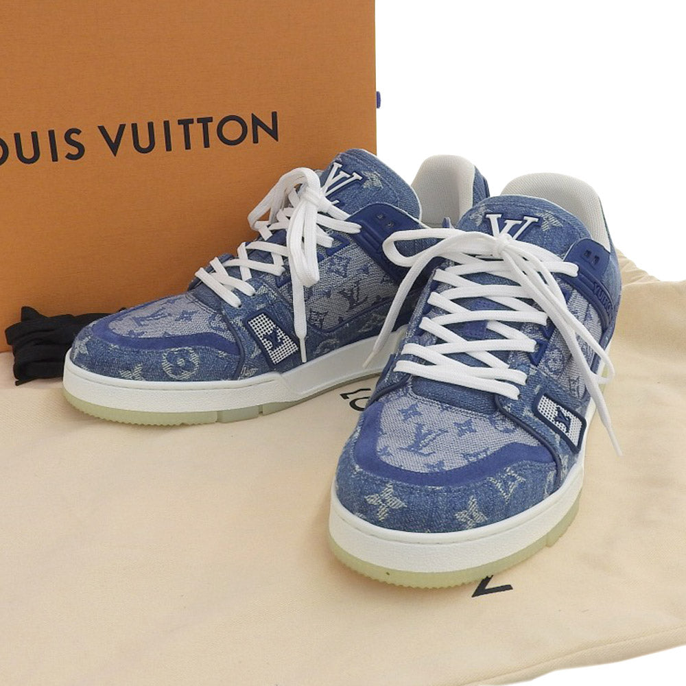 Louis Vuitton Denim Trainer Line Sneakers Size 7 MS0231 in Excellent Condition