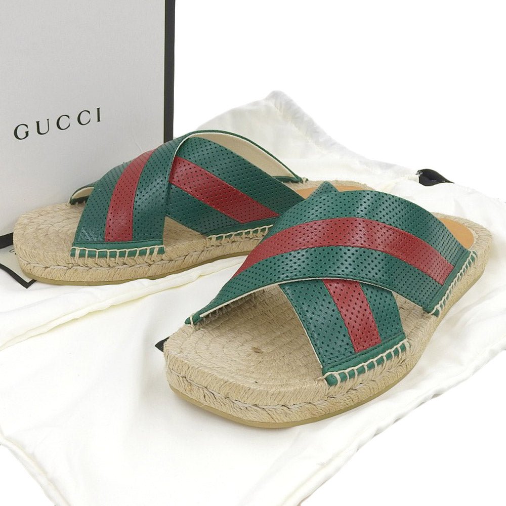 Gucci Leather Slide Sandals Green Red in Excellent Condition