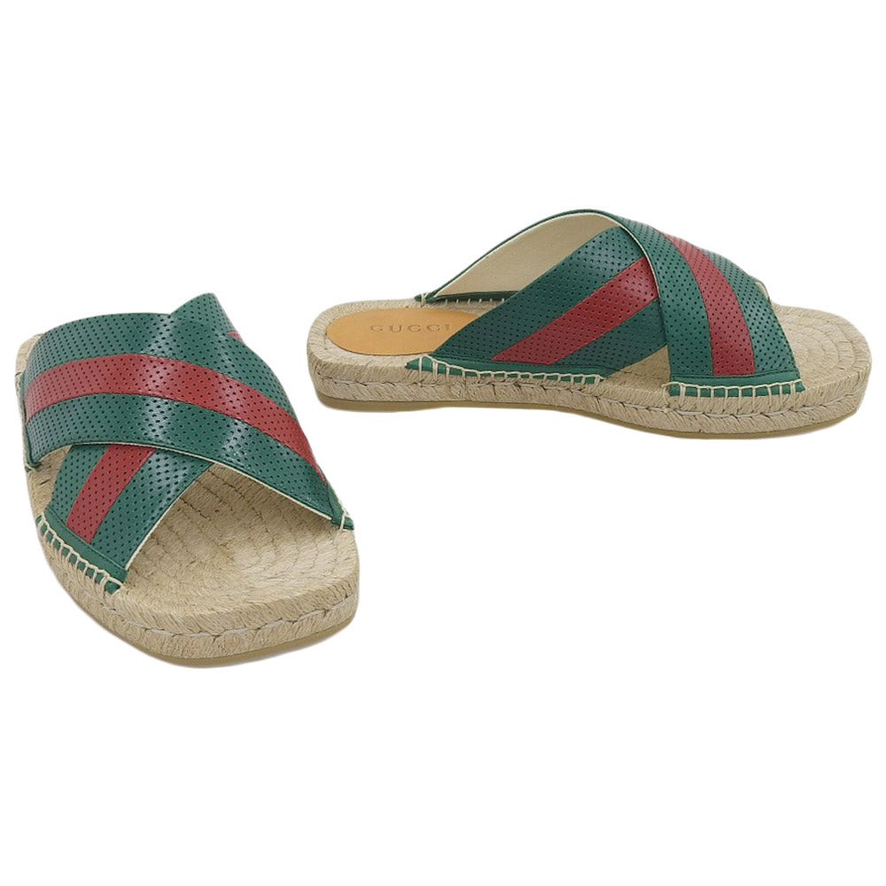 Gucci Leather Slide Sandals Green Red